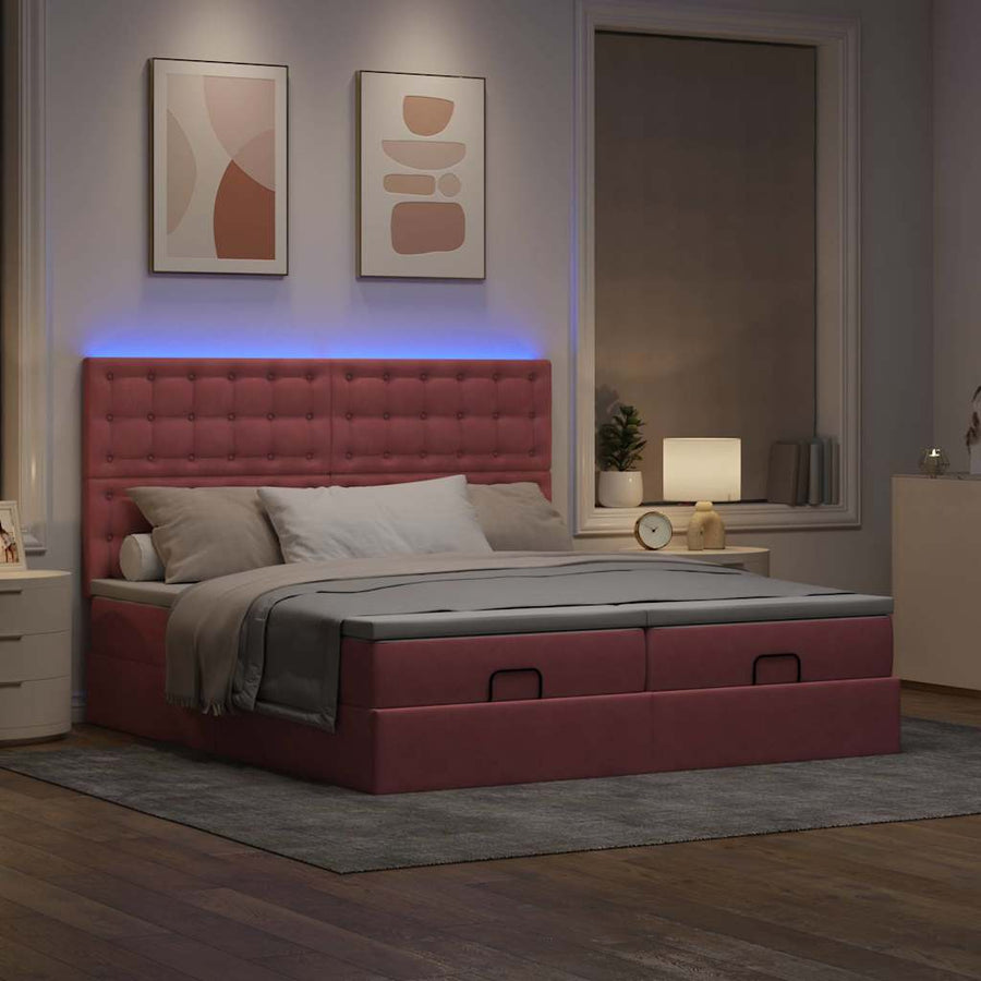 Ottoman bed met matrassen en LED's 180x200cm fluweel roze