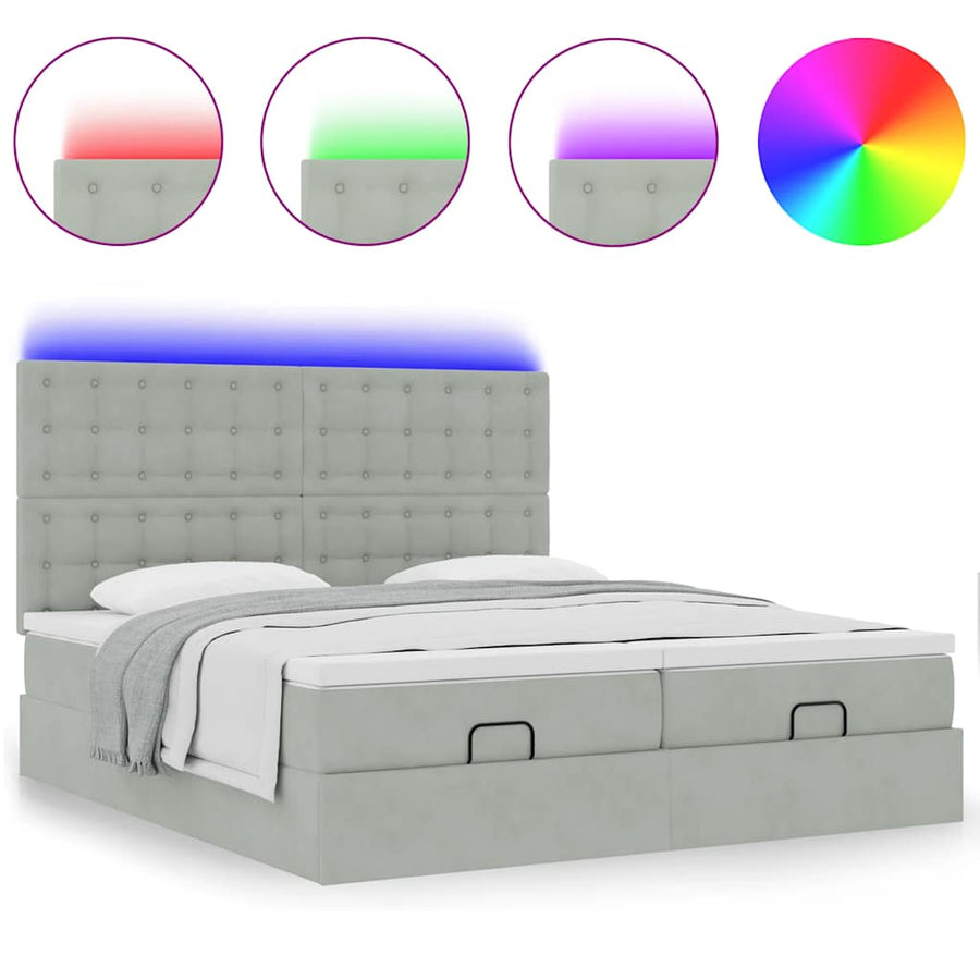 Ottoman bed met matrassen en LED's 200x200cm fluweel lichtgrijs