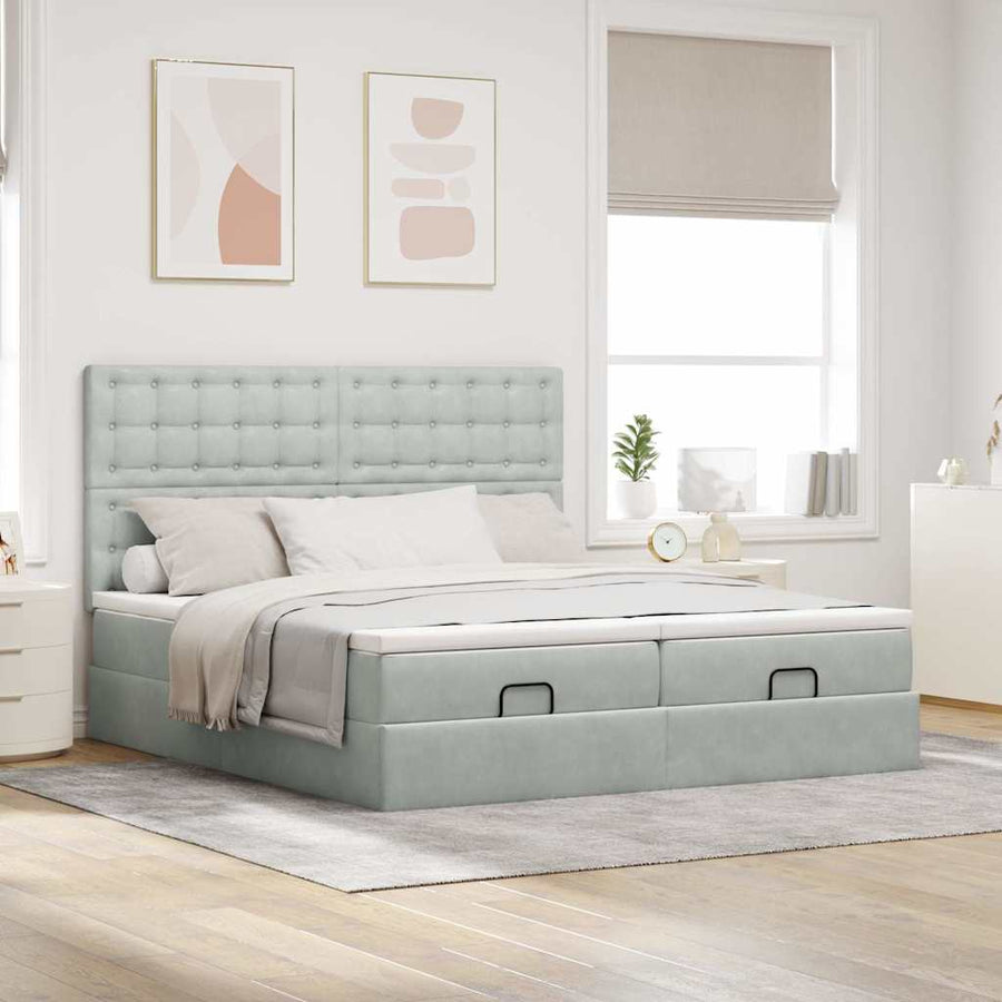 Ottoman bed met matrassen en LED's 200x200cm fluweel lichtgrijs