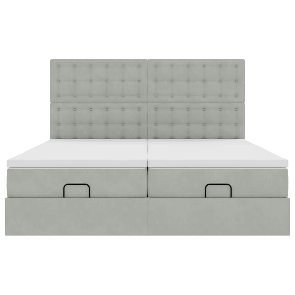 Ottoman bed met matrassen en LED's 200x200cm fluweel lichtgrijs