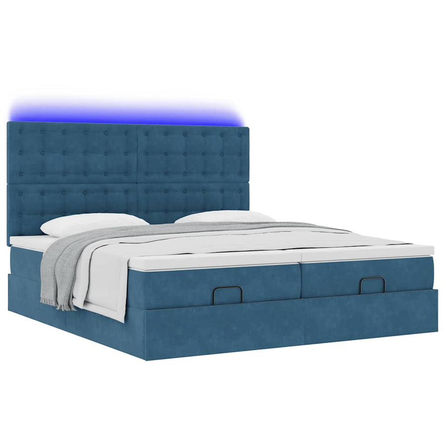 Bed poef met matrassen en leds 200x200 cm fluweel donkerblauw