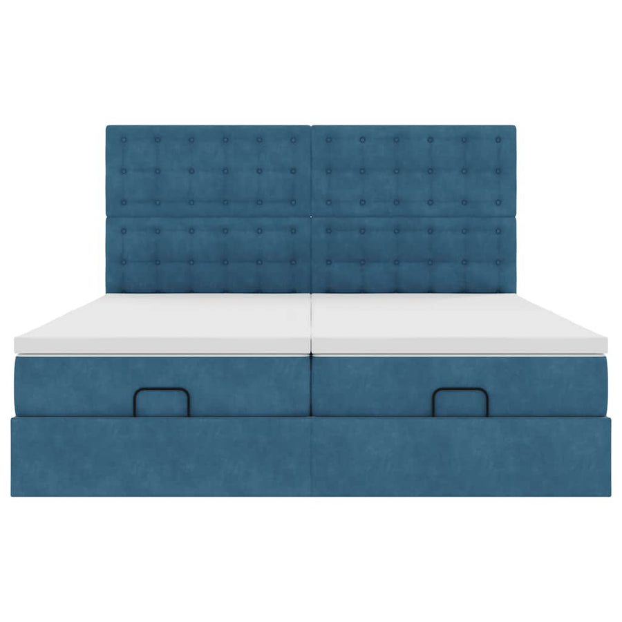 Bed poef met matrassen en leds 200x200 cm fluweel donkerblauw