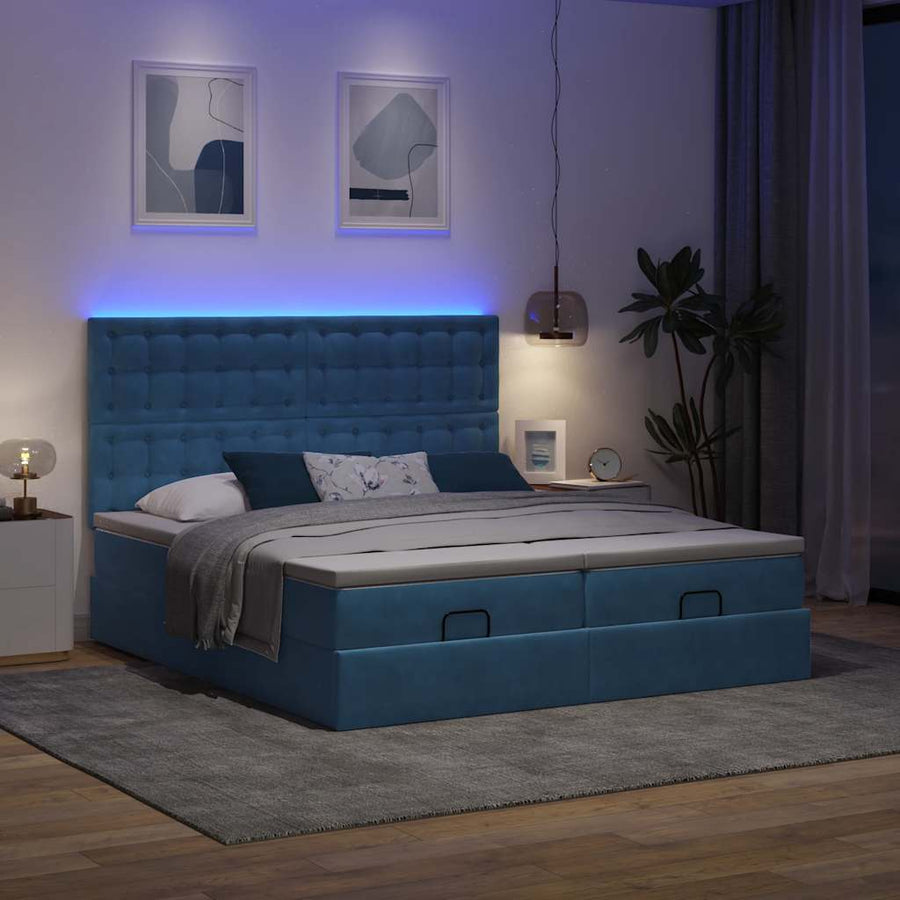Bed poef met matrassen en leds 200x200 cm fluweel donkerblauw