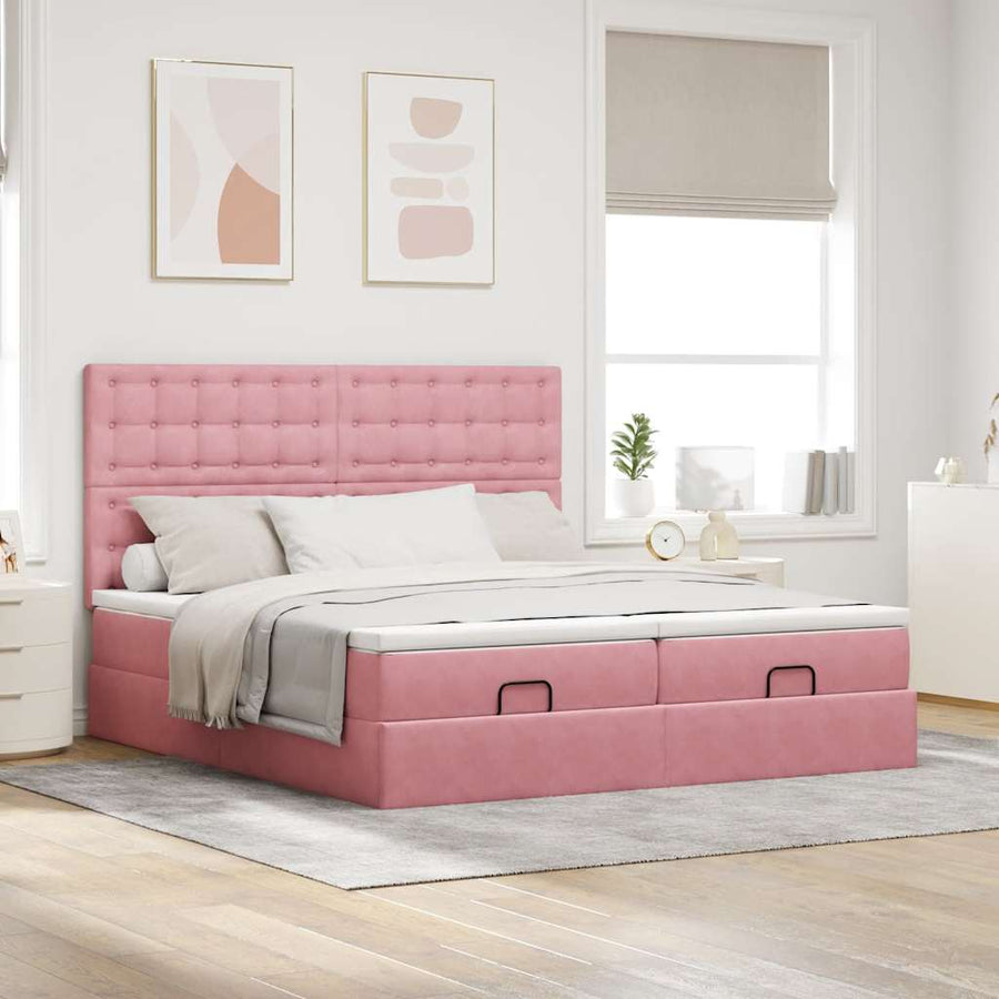Ottoman bed met matrassen en LED's 200x200cm fluweel roze