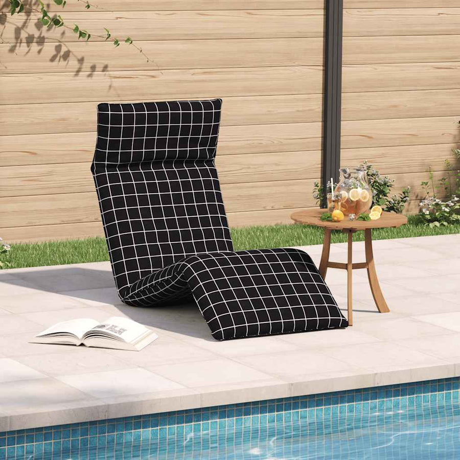 Opvouwbare ligstoel Zwart Geruit Patroon 175x54x8,5 cm Oxford Stof