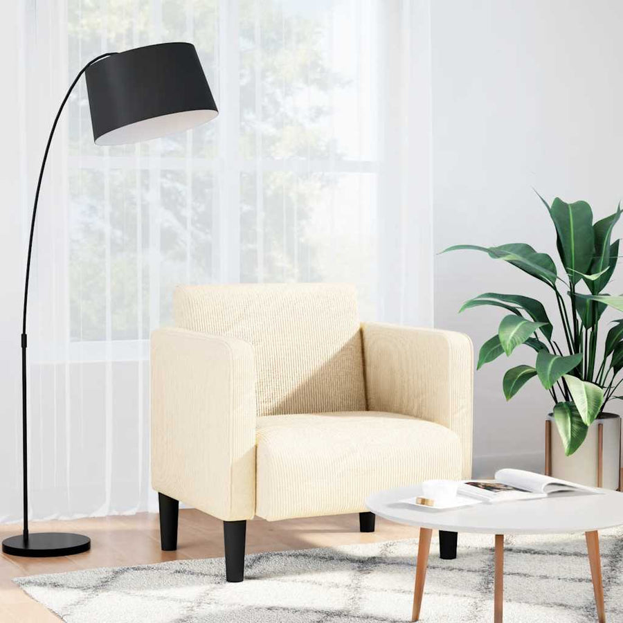 Fauteuil met armleuningen 54 cm corduroy stof crèmekleurig