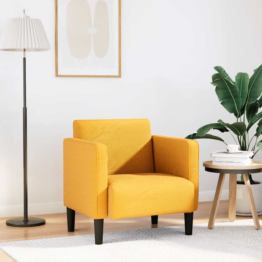 Fauteuil met armleuningen 54 cm corduroy stof lichtgeel