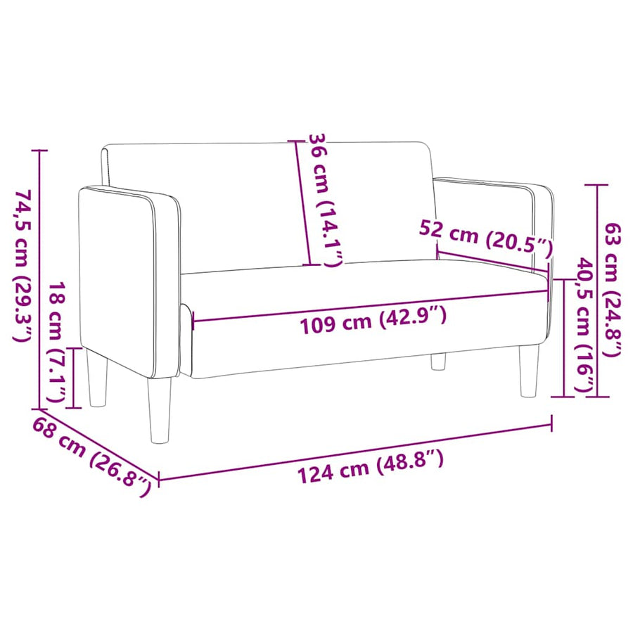 Loveseat bank 109 cm corduroy stof blauw