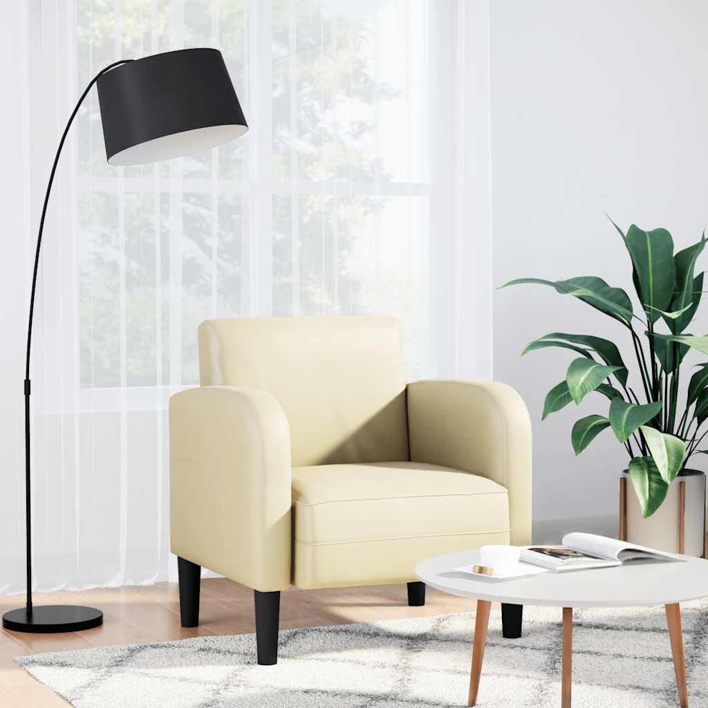 Fauteuil met armleuningen 54 cm kunstleer crèmekleurig