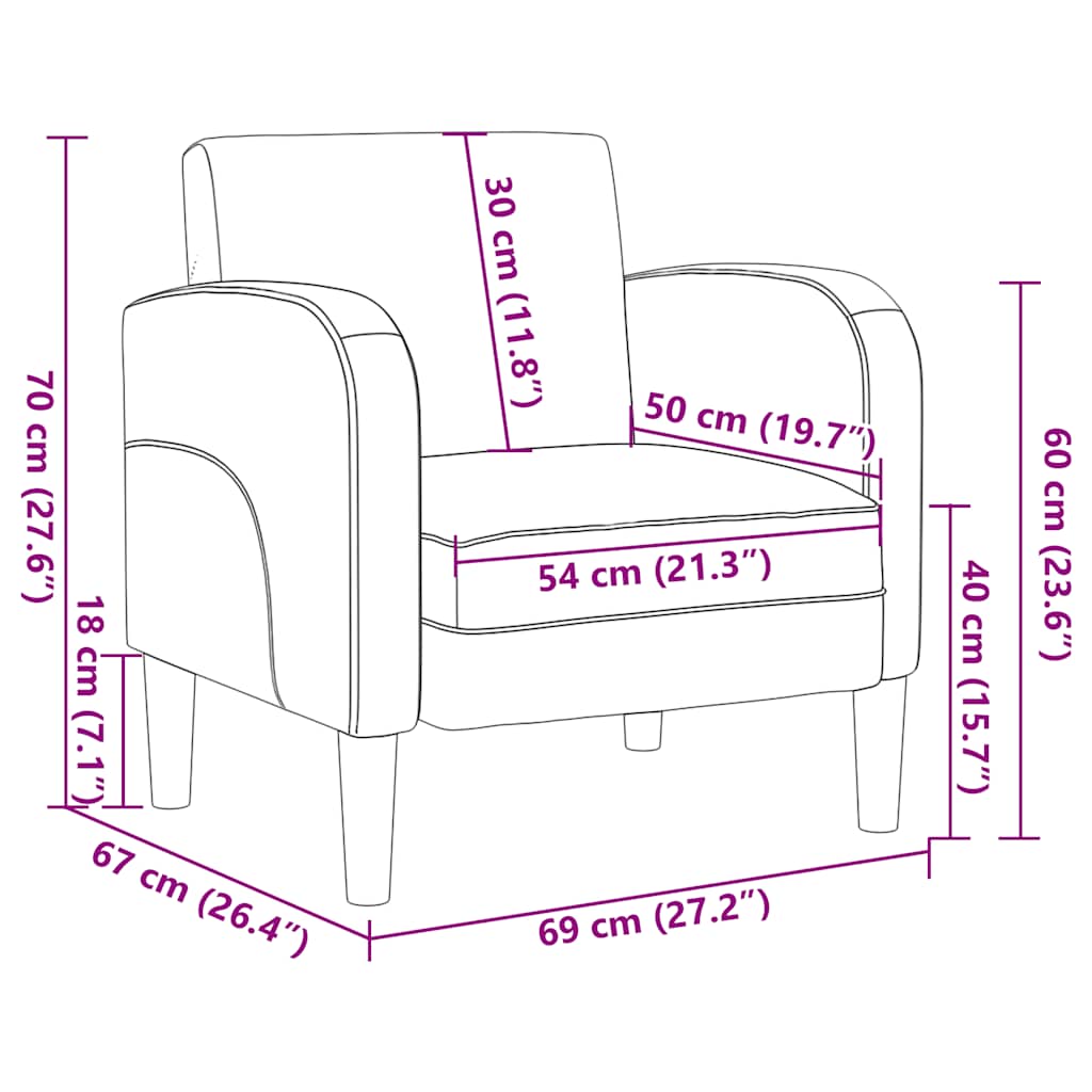 Fauteuil met armleuningen 54 cm kunstleer grijs