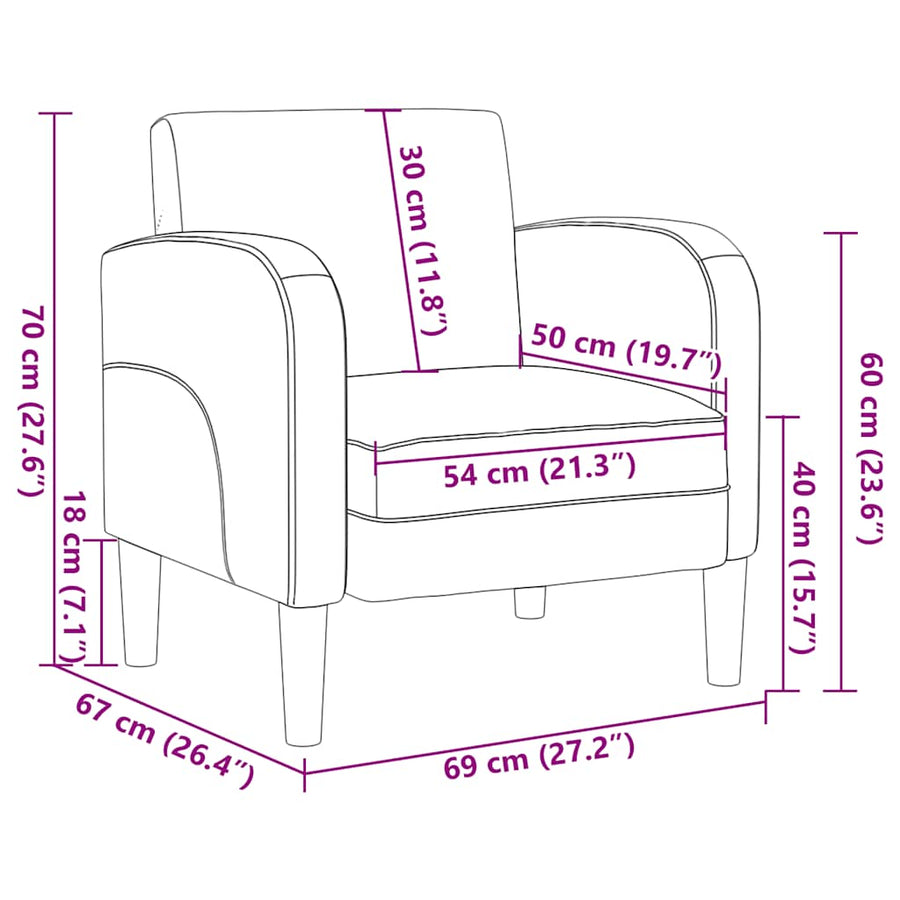 Fauteuil met armleuningen 54 cm kunstleer grijs