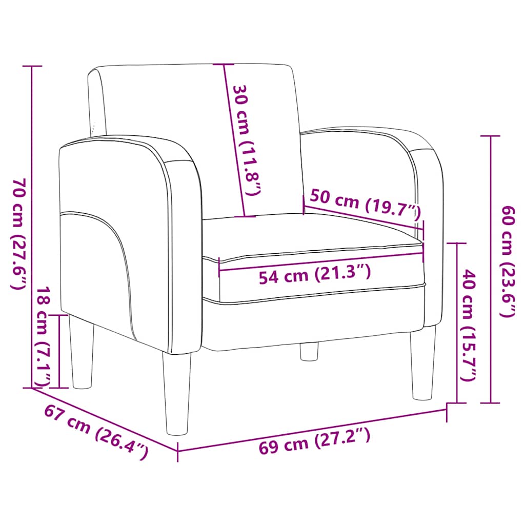 Fauteuil met armleuningen 54 cm kunstleer wijnrood