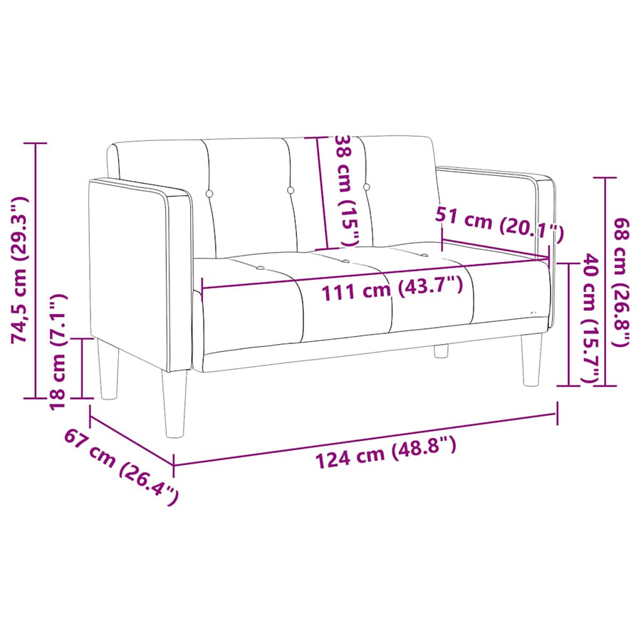 Loveseat bank blauw 111 cm stof