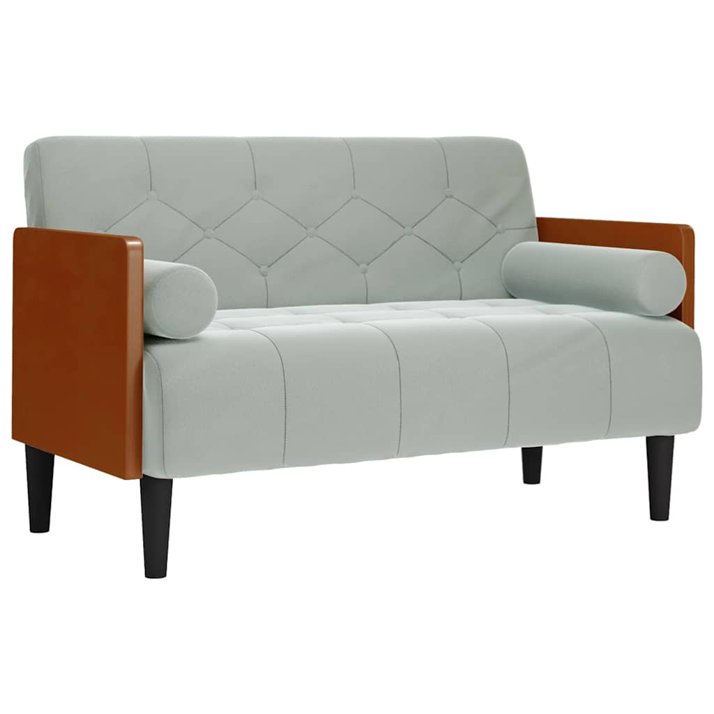 Loveseat bank met bolsters kussens lichtgrijs 110 cm fluweel