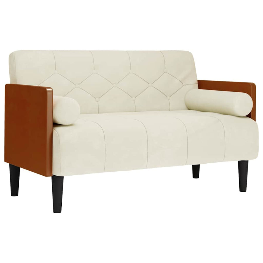 Loveseat bank met bolsters crème 110 cm fluweel