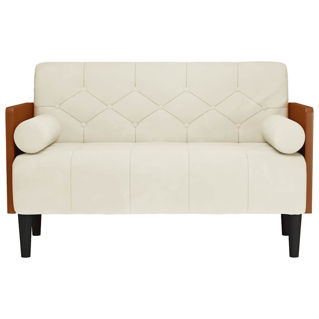Loveseat bank met bolsters crème 110 cm fluweel