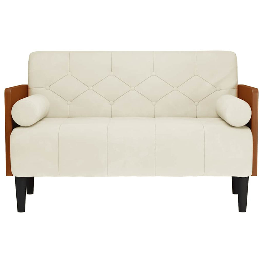 Loveseat bank met bolsters crème 110 cm fluweel