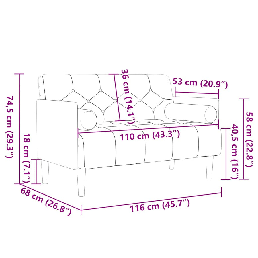 Loveseat bank met bolsters crème 110 cm fluweel
