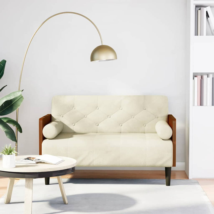 Loveseat bank met bolsters crème 110 cm fluweel