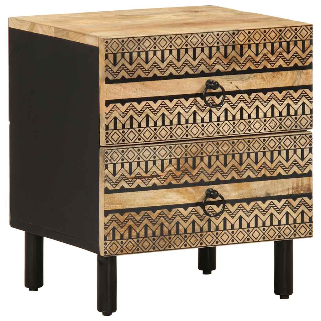 Nachtkastje 40x33,5x46 cm massief ruw mangohout zwart