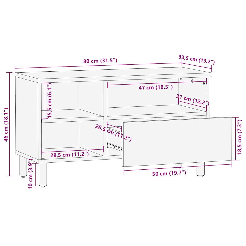 Tv-meubel 80x33,5x46 cm massief ruw mangohout zwart