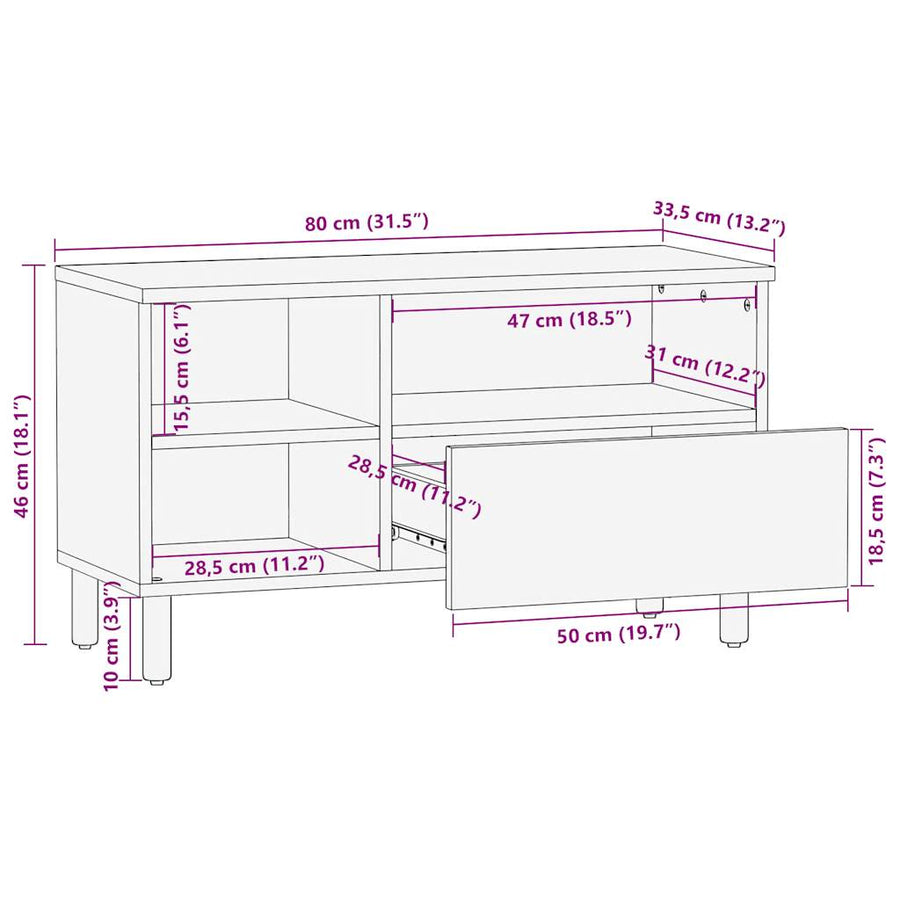 Tv-meubel 80x33,5x46 cm massief ruw mangohout zwart