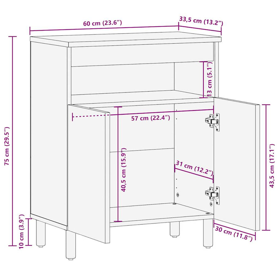 Dressoir 60x33,5x75 cm massief ruw mangohout