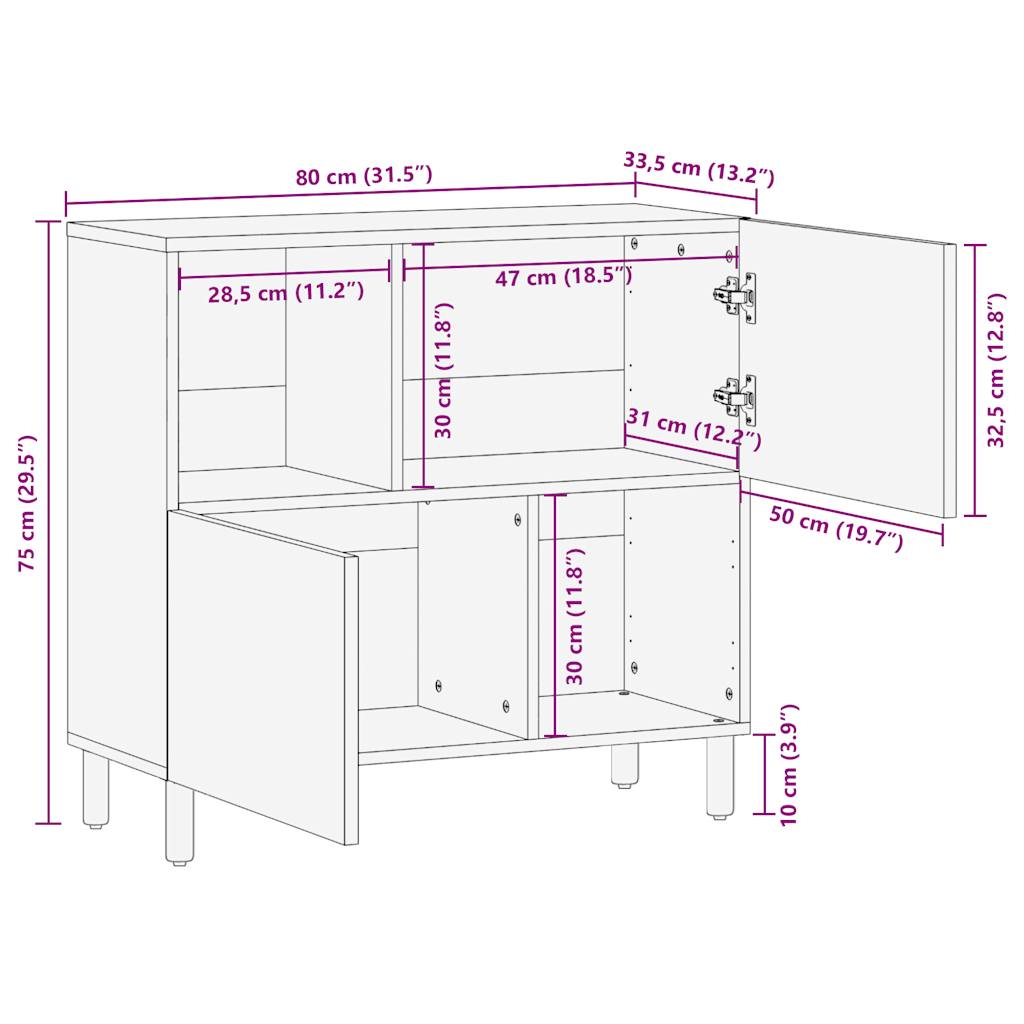 Dressoir 80x33,5x75 cm massief ruw mangohout