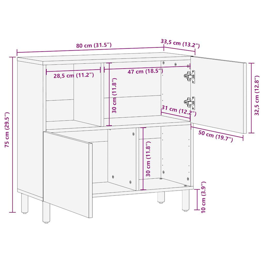Dressoir 80x33,5x75 cm massief ruw mangohout