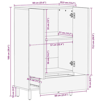 Hoge kast 60x33,5x110 cm massief ruw mangohout