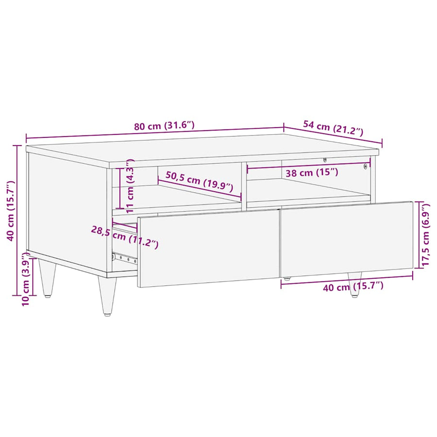 Salontafel 80x54x40 cm massief mangohout