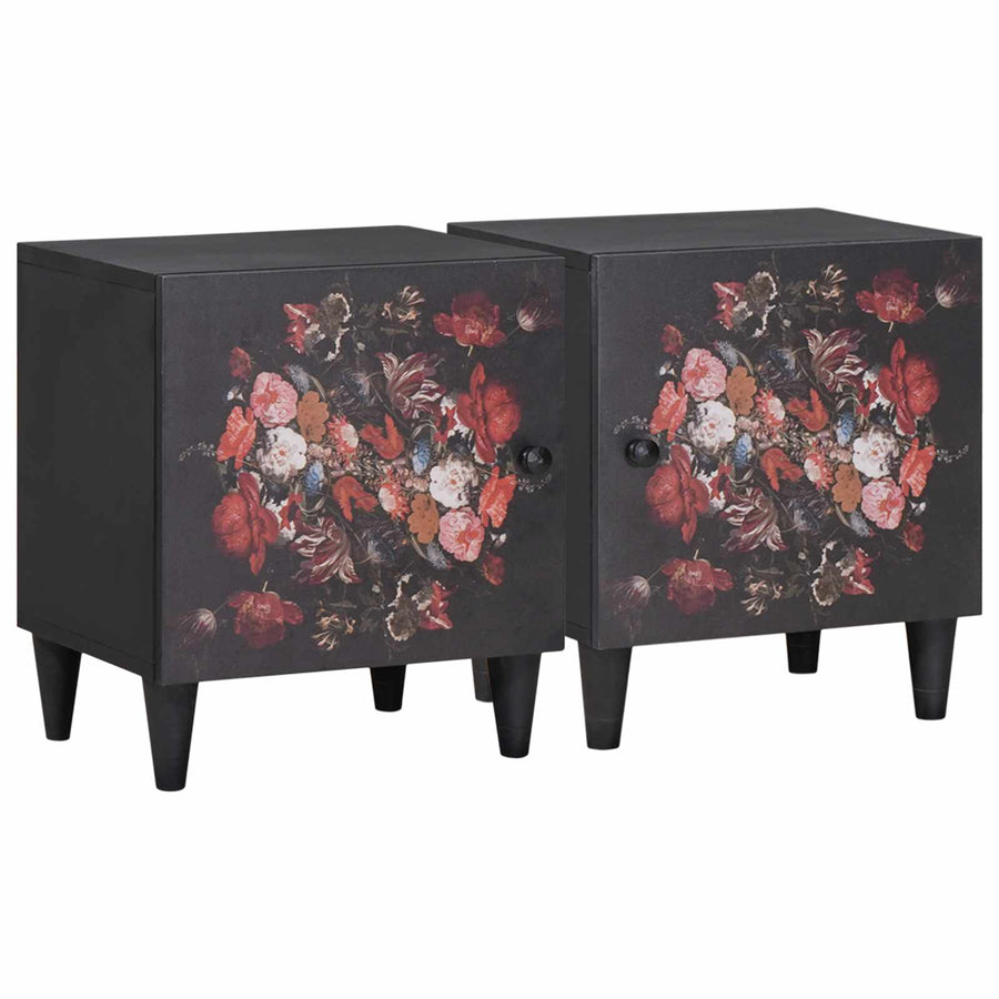 Nachtkastje met Deur 2 pcs Zwart 40 x 33 x 46 cm