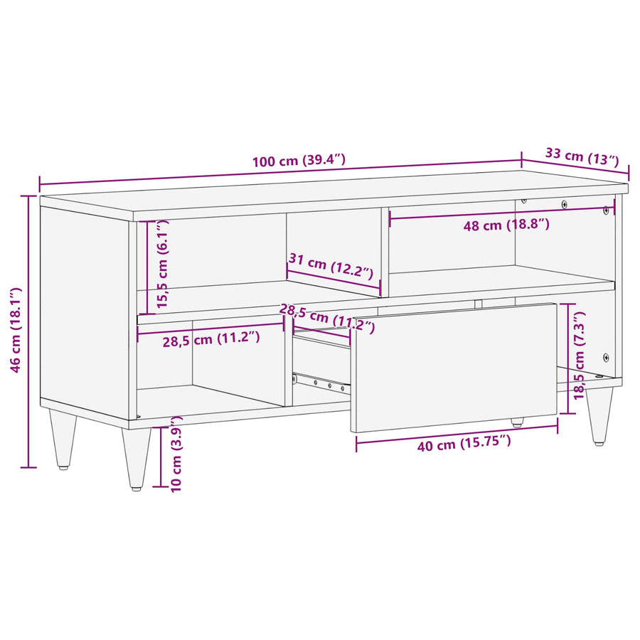 Opslagkasten Multikleur 100 x 33,5 x 46 cm Massief Mango Hout