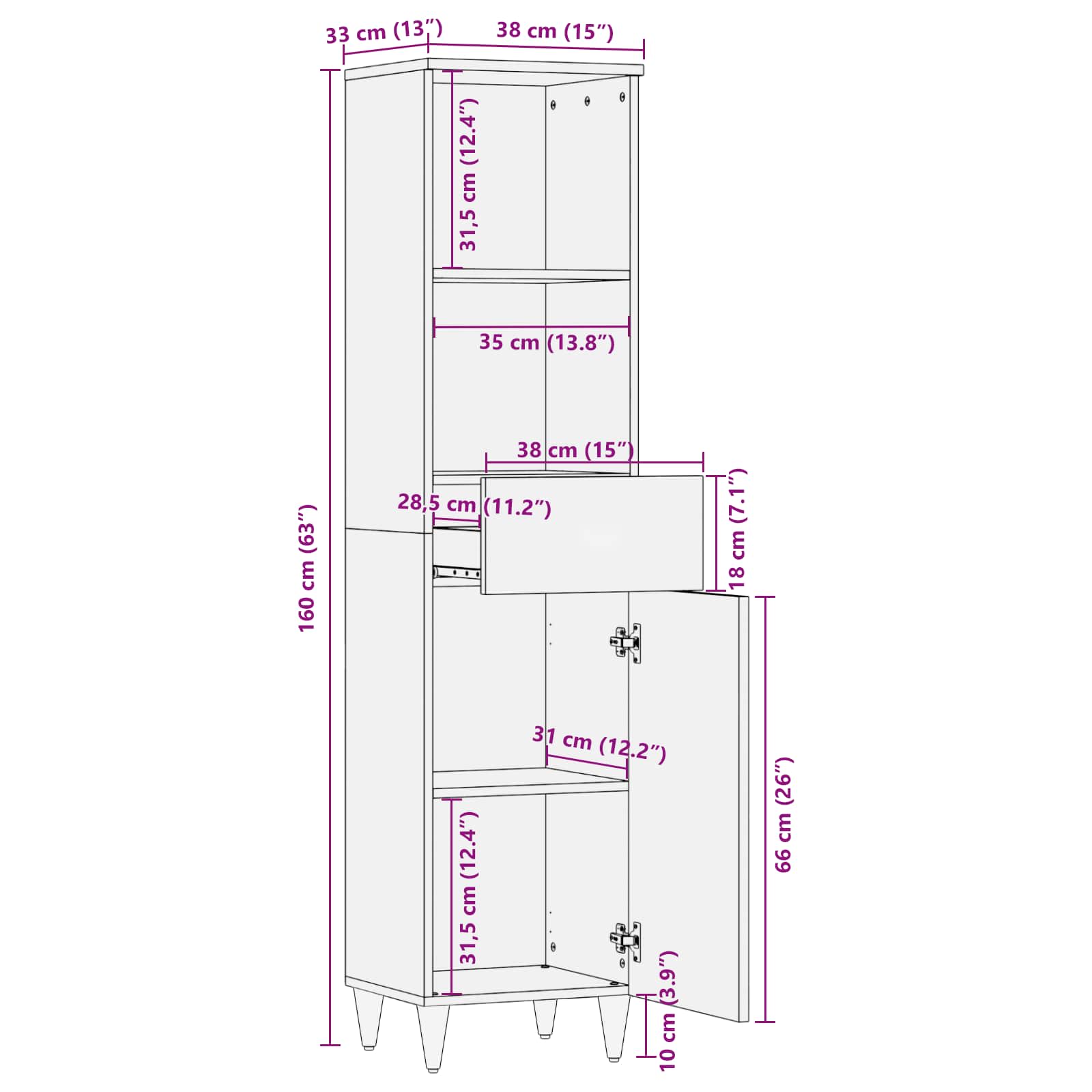 Badkamerkast Multikleur 38 x 33,5 x 160 cm Massief Mango Hout