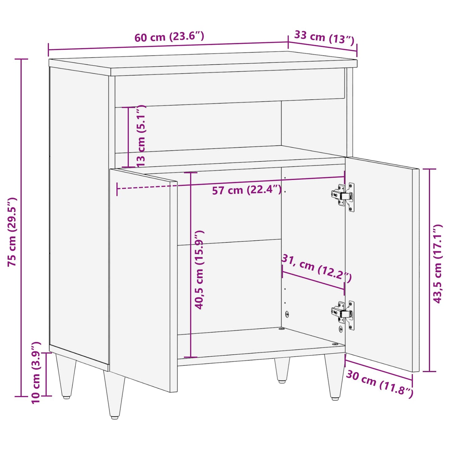 Opslagkasten Multikleur 60 x 33,5 x 75 cm Massief Mango Hout