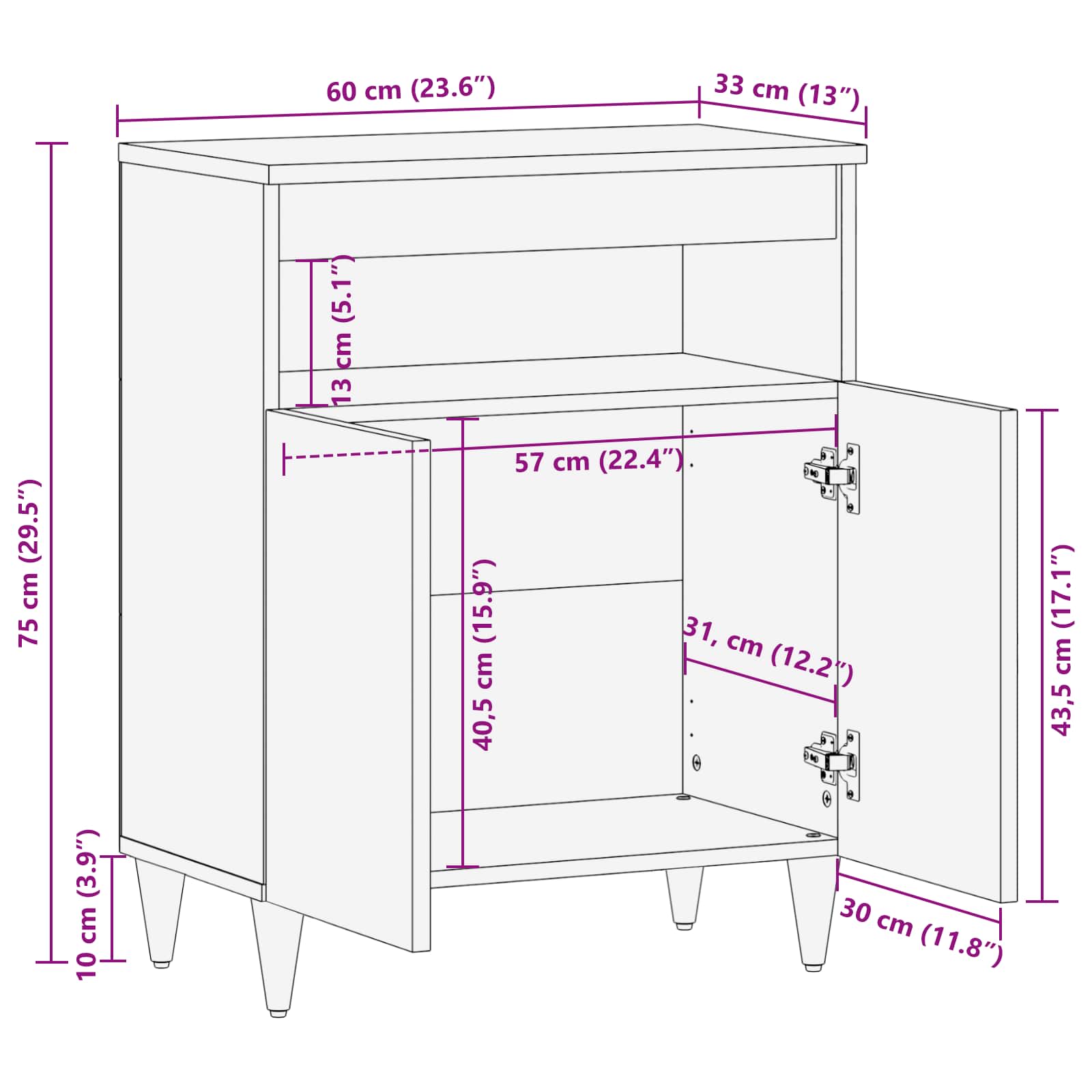 Opslagkasten Multikleur 60 x 33,5 x 75 cm Massief Mango Hout