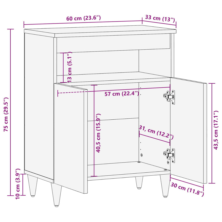Opslagkasten Multikleur 60 x 33,5 x 75 cm Massief Mango Hout