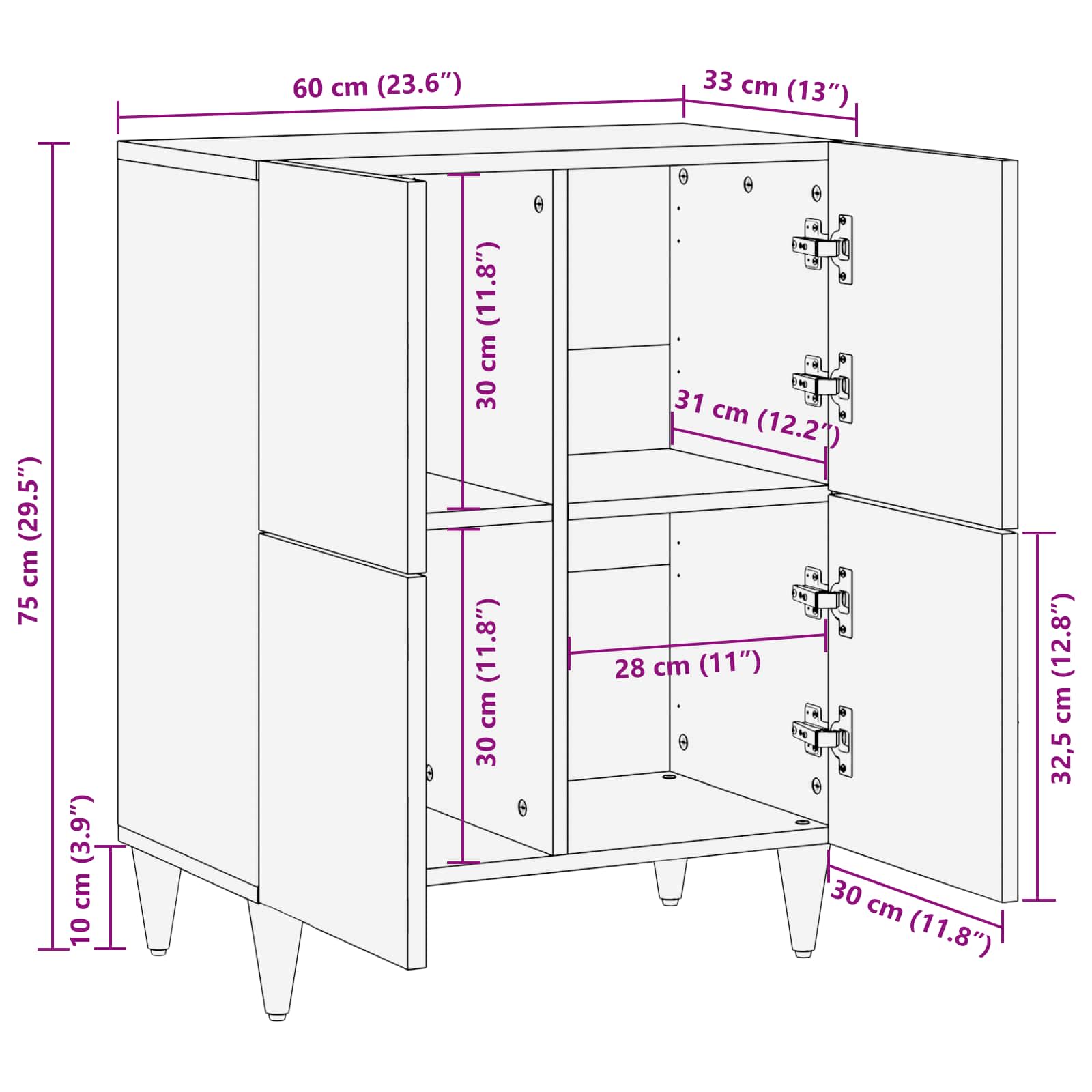 Opslagkasten Multikleur 60 x 33,5 x 75 cm Massief Mango Hout