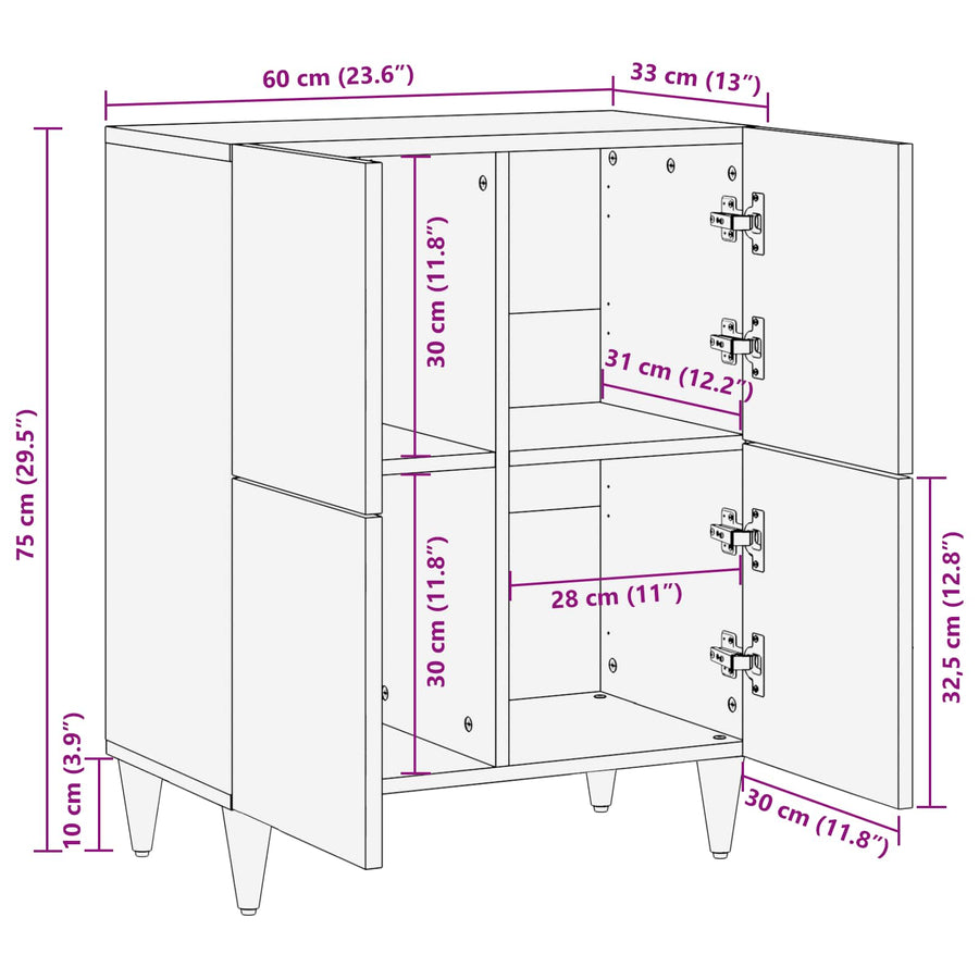 Opslagkasten Multikleur 60 x 33,5 x 75 cm Massief Mango Hout