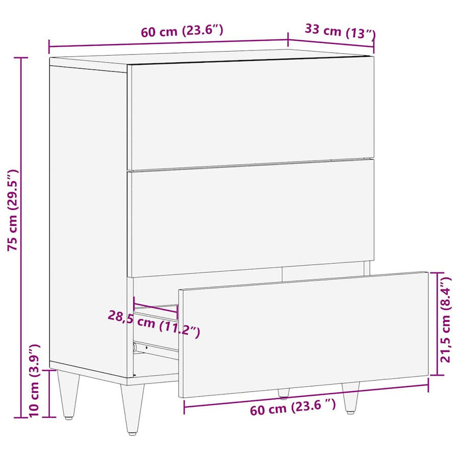 Dressoir Bruin 60 x 33 x 75 cm Massief Mango Hout
