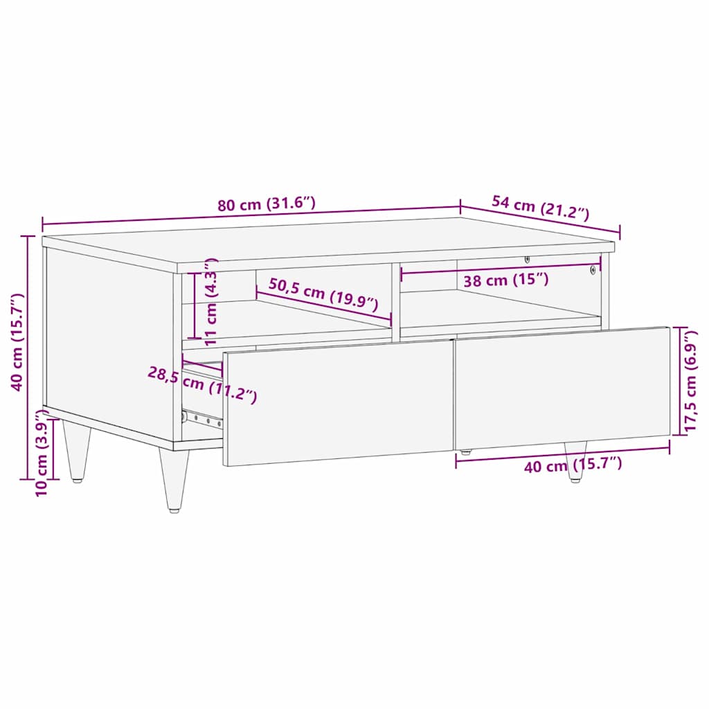 Salontafel Honingbruin 80 x 54 x 40 cm Massief Mango Hout