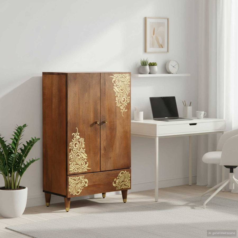 Hoge kast met lade Bruin 60 x 33 x 100 cm Massief Mango Hout