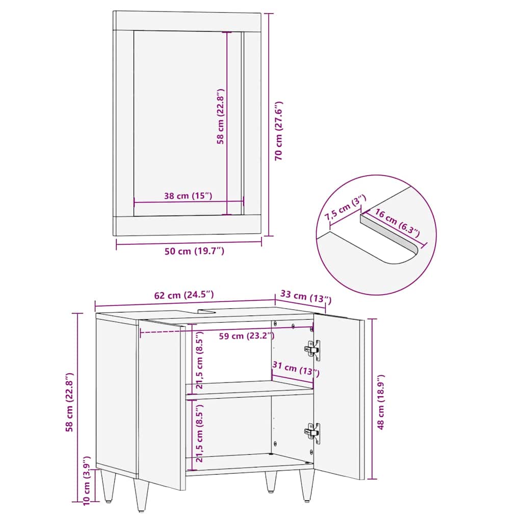 Badkamer Spiegel met spiegel Honingbruin 70 x 50 x 2,5 cm