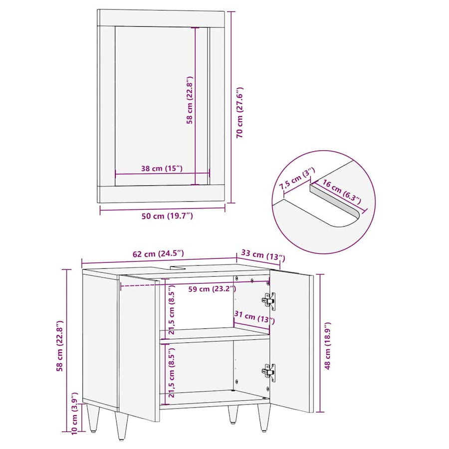 Badkamer Spiegel met spiegel Honingbruin 70 x 50 x 2,5 cm