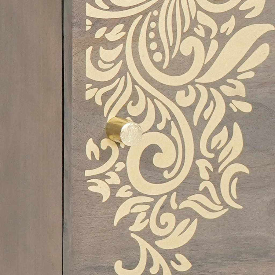 Nachtkastje met Deur Grijs 40 x 33 x 46 cm Massief Mango Hout
