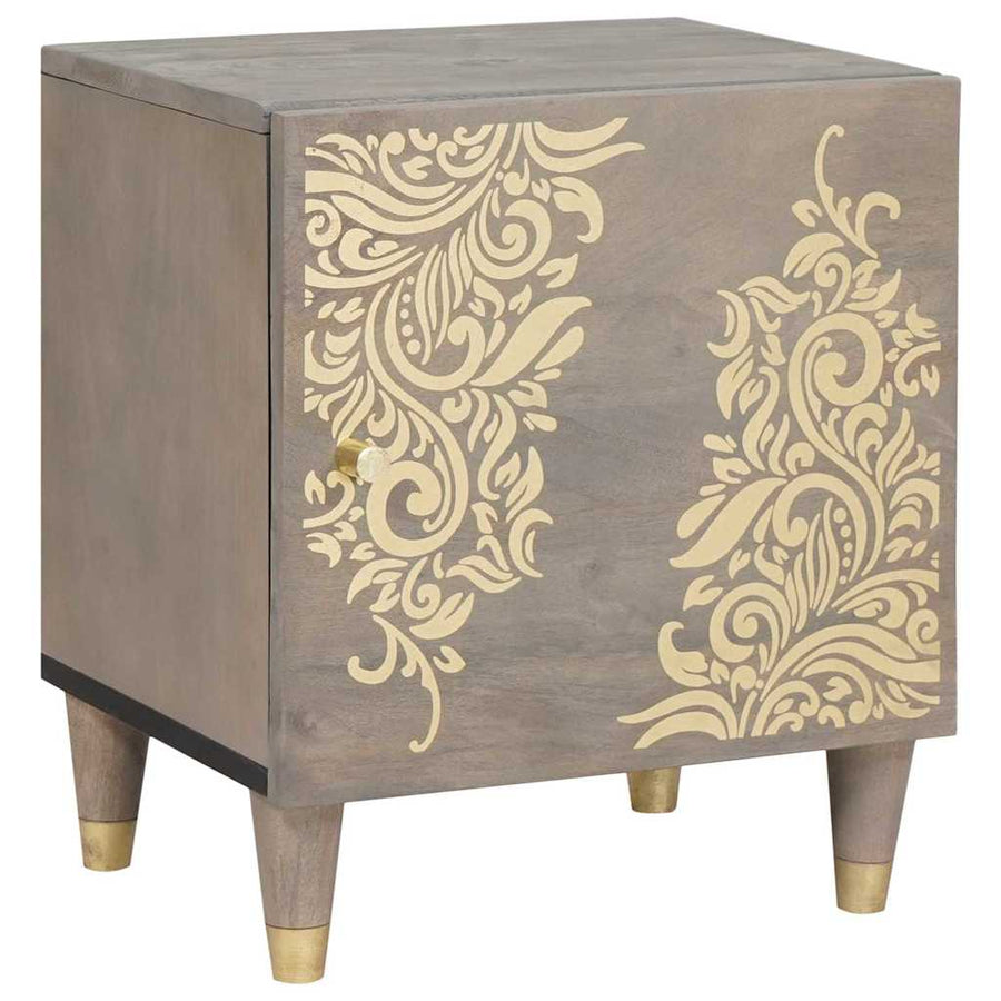 Nachtkastje met Deur Grijs 40 x 33 x 46 cm Massief Mango Hout