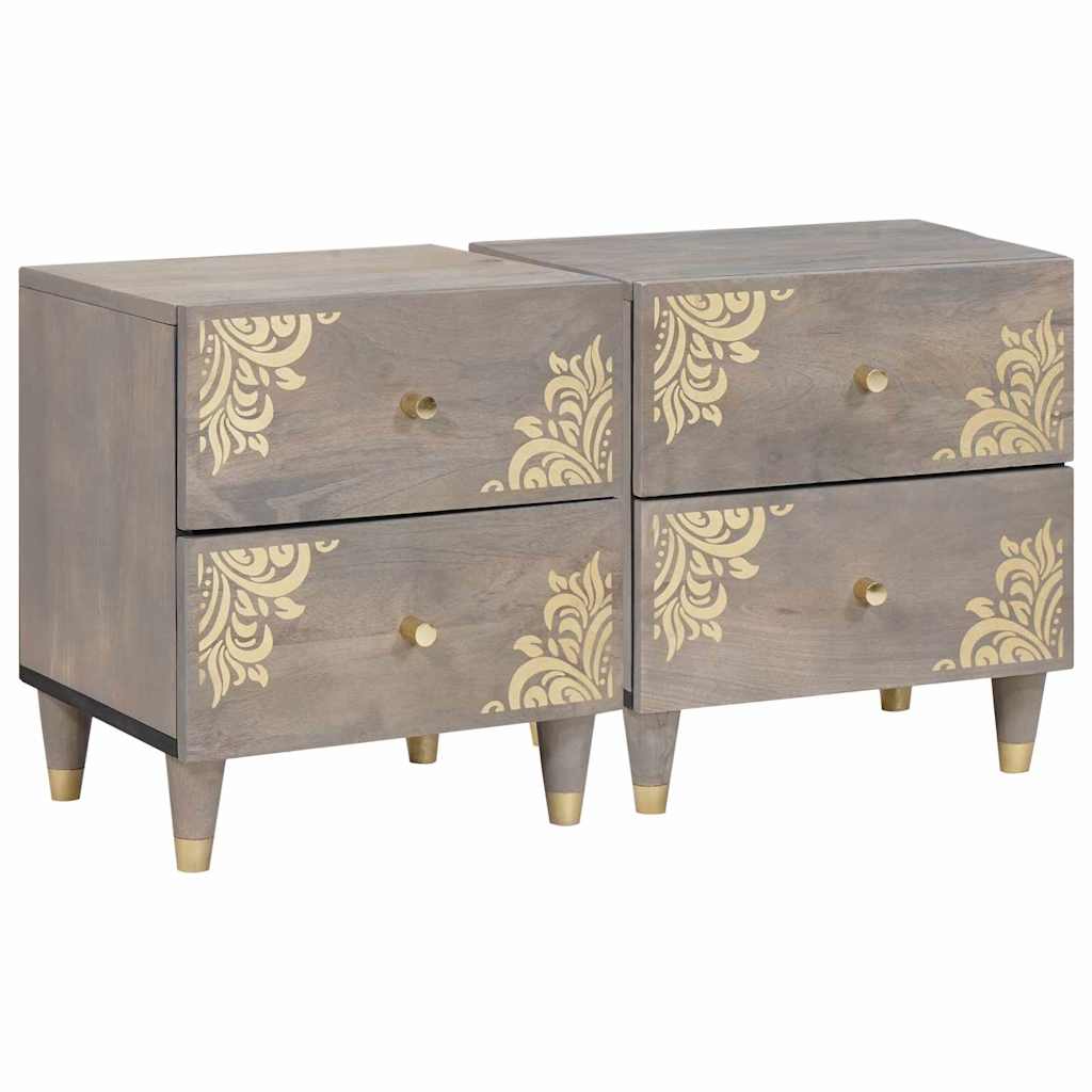 Nachtkastje 2 pcs Grijs 40 x 33 x 46 cm Massief Mango Hout