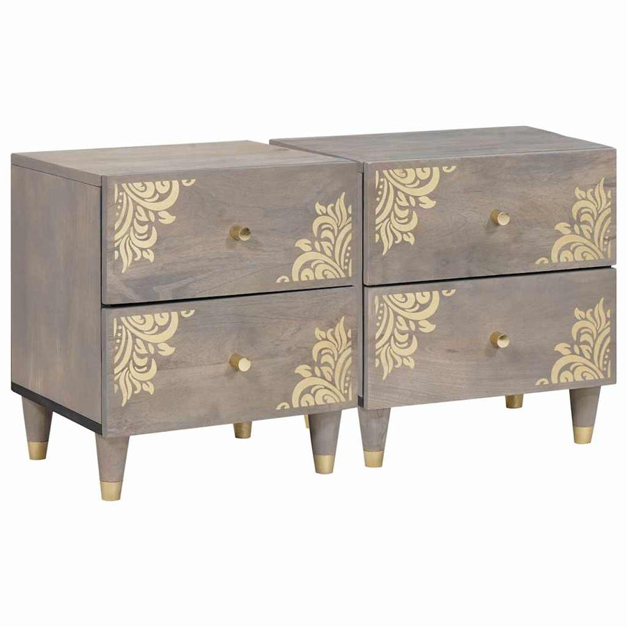 Nachtkastje 2 pcs Grijs 40 x 33 x 46 cm Massief Mango Hout
