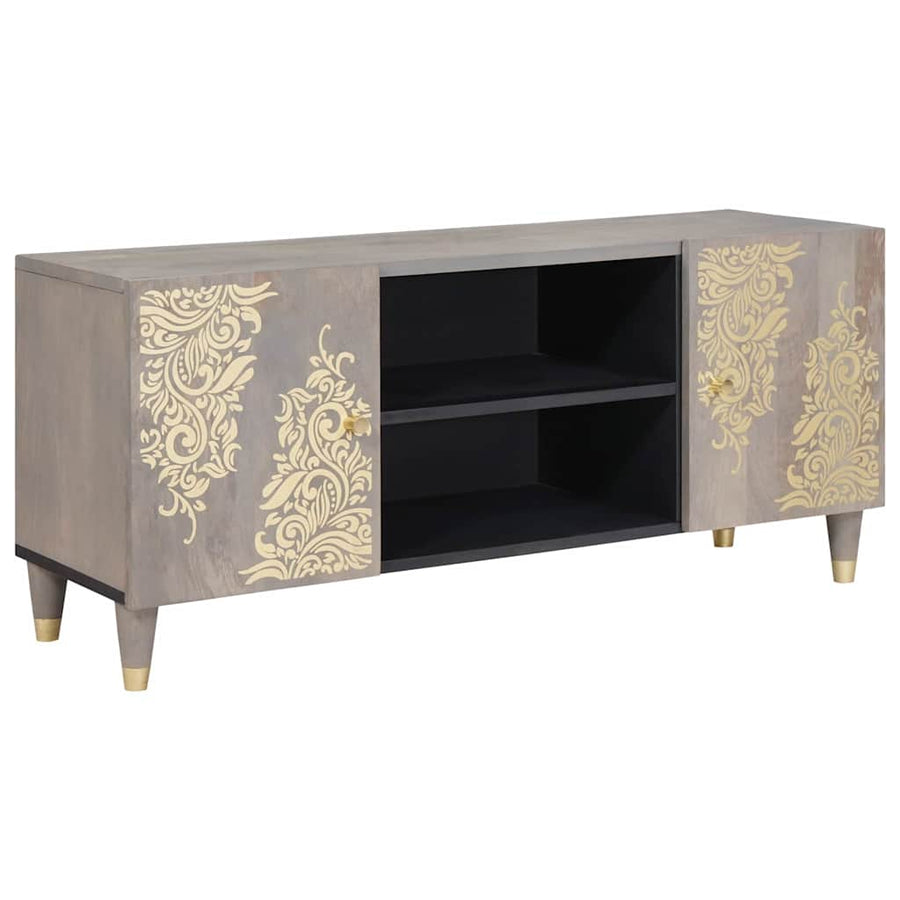 TV-kast met plank Grijs 105 x 33 x 46 cm Massief Mango Hout