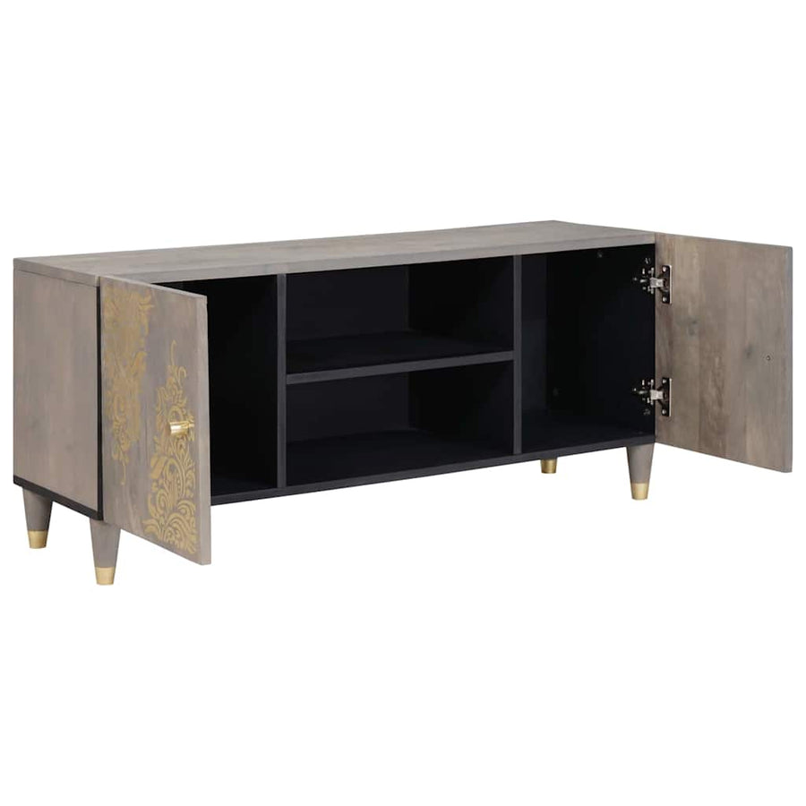 TV-kast met plank Grijs 105 x 33 x 46 cm Massief Mango Hout